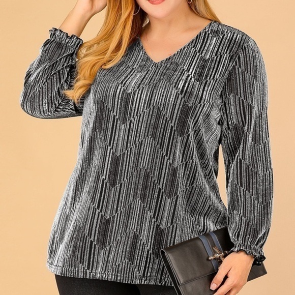 Agnes Orinda Tops - Elegant Black and Gray Sparkly Blouse